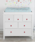 Dang Nice Vintage Round Ceramic Cabinet Knobs Rock Solid Kitchen And Bathroom Drawer Pulls Smooth Grip Red Hardware For Dresser Cupboard And Wardrobe With Four Screws Included on a white dresser with blue striped changing pad.