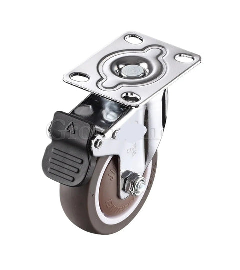 Top Shelf Set Of Four Three Inch Rubber Swivel Casters With Dead Silent Lockable Brakes and No Sweat Smooth Roll Stem Mounts for Couches Desks Heavy Duty Furniture, single caster with brake.