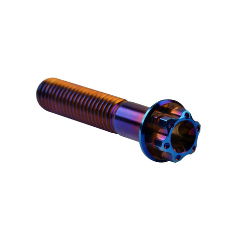 Top Shelf Pro Grade 5 Titanium Flange Head Torx Bolts M8x40mm Burnt Blue showing threaded shaft and cap design.
