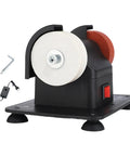 Slick Compact Mini Bench Grinder Featuring Dual Twin Wheels For Rapid Tool Sharpening Heavy Duty Coarse Grinding And Smooth Shop Finishing Built Tough For Small Space Fixes And Daily Garage Hustle on a workspace with accessories.