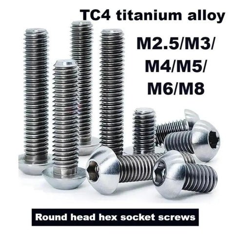 Premium Grade Five Titanium Hex Socket Round Head Bolts M10 X 20mm Pack Of Twenty Heavy Duty Fasteners Built Tough As Nails For Rock Solid Anchors And Zero Give, showcasing various sizes of titanium screws.