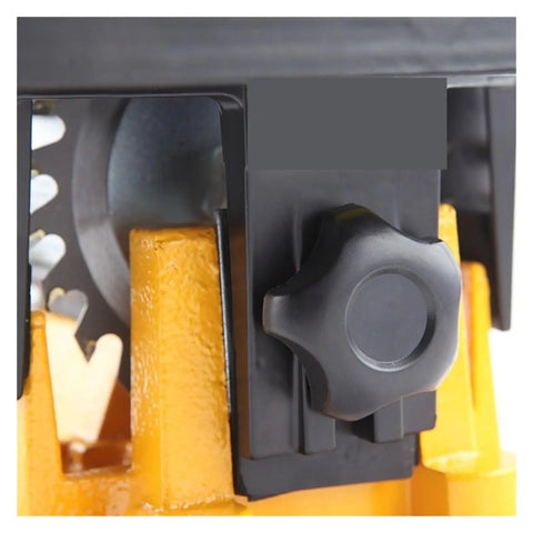 Slick Mini Electric Table Saw With Four Inch Blade And Sixty Watt Motor Rock Solid Benchtop Circular Station showing a close-up of the blade adjustment knob.