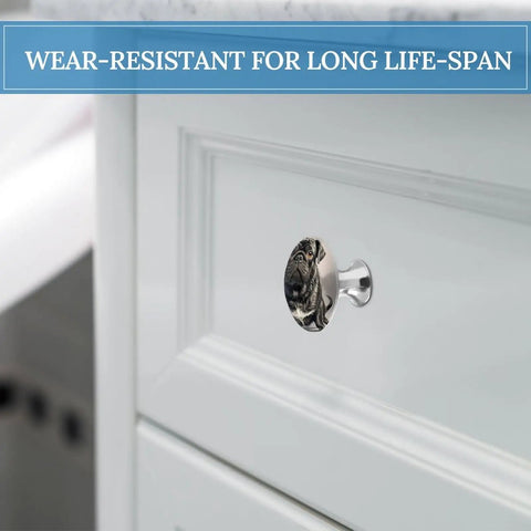 Two Pack Totally Cute Black Pug Dog Cabinet Knobs In Antique Stainless Steel Round Drawer Handles For Kitchen Cabinets Dressers And Furniture Premium Finish Easy Install Stylish Hardware Decor on white cabinet