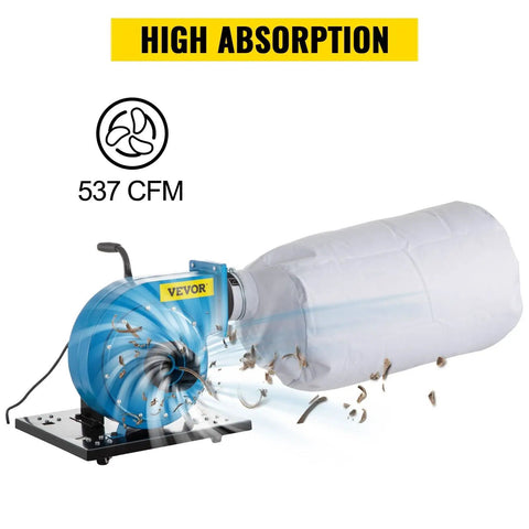 Rock Solid Industrial Portable Dust Collector With Badass 537 CFM Suction 15 Gallon Bin showing airflow and debris collection.