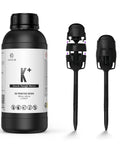 Next Level ABS Like 3D Printer Resin In Jet Black For High Precision Engineering Prints Built Different With Rock Solid Impact Resistance Ready To Drill And Tap Heavy Duty One Kilogram Vat with two black 3D printing nozzles.
