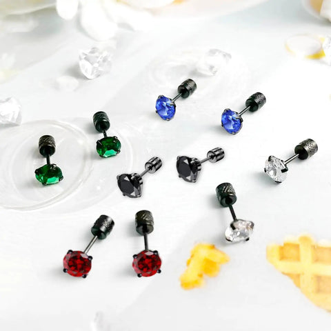 Top Tier Titanium Screw Back Stud Earrings For Women And Men Featuring Hypoallergenic Surgical Steel With A Tight Security Clasp To Keep Your Everyday Fit Snappy While Showcasing Brilliant Cubic Zirconia Stones For Sensitive Ears in multiple colors.