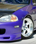 Purple car with JDM Quick Release Fasteners Kit 8Pcs Billet Aluminum Locking Bolts installed on bumper, showing side view
