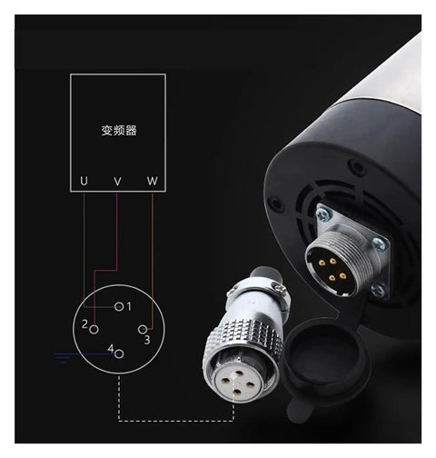 Rock Solid 2.2Kw Air Cooled Spindle Motor With ER20 Collet And Four Bearing Setup metal connector and wiring diagram detail.