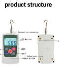 Digital Force Meter 100N High Precision Push Pull Tester showing product structure with LCD monitor and buttons.