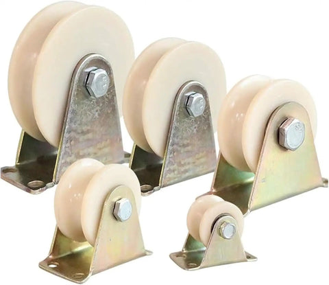 Rock Solid Heavy Duty Nylon Roller Pulleys Roll Smooth As Silk Thanks To Double Steel Ball Bearings Built Tough Track Wheels 5 Inch U V Groove.