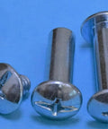 Extra Heavy Duty Zinc Plated Steel Barrel Nuts With Truss Head Screws Hardware Tool Kit for Wood Joinery, three screws shown.