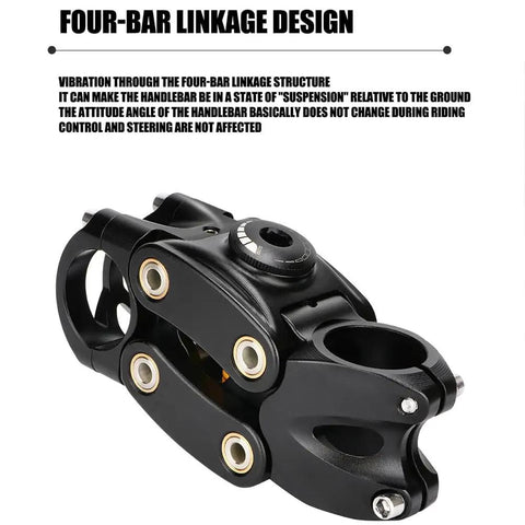 Adjustable Suspension Handlebar Stem for MTB BMX Road Bikes, 7 Degree Rise, Black, featuring Four-Bar Linkage Design for shock absorption