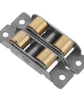 Heavy Duty Sliding Glass Door Rollers 2 Piece Set Featuring Double Wheel Bearings For Smooth As Silk Operations And Universal Track Compatibility For Quick No Sweat Upgrades Anywhere close-up view of double wheel rollers in silver and gold finish.