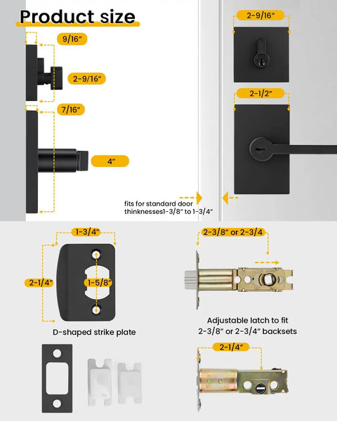 Product size details for Secure Your Curb Appeal For Keeps With This Tough As Nails Black Exterior Door Handle Pairing A Smooth Single Cylinder Deadbolt.