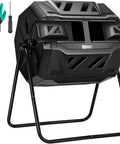 Outdoor Tumbling Composter Dual Rotating Batch Bin 43 Gallon Capacity With Two Chamber Setup For Continuous, Efficient Home Composting Easy Turn Design Odor Control Black Door