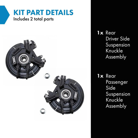 Heavy Duty Steel Rear Wheel Bearing And Hub Assembly With Suspension Knuckle Pair Driver Side And Passenger Side from different angles.