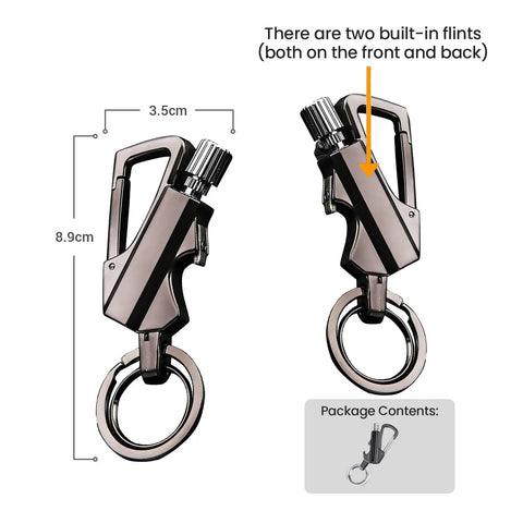 Forever Match Lighter With Multitool Keychain Bottle Opener Waterproof Reusable Matchstick For Outdoor Survival Camping Double Ferro Rod Design Delivers Over 20000 Strikes Must Have Gift Idea - dimensions and flint placement shown