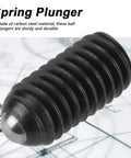 Pro-Grade M6 Carbon Steel Ball Nose Spring Plungers Hex Socket Locking Pins Ten Pack on blueprint background.