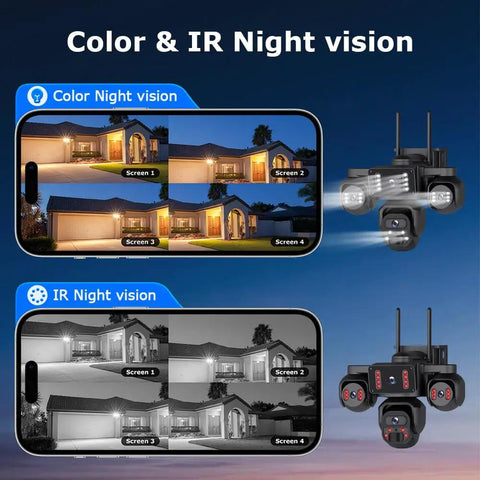 Image showing Color & IR Night vision from 20MP Four Lens Solar Security Camera Outdoor Wifi Wireless Surveillance for Home Yard And Driveway Keeps Your Place Locked Down Fo Sho.