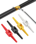 Internal Cable Routing Tool Set 5 Piece For Bicycle Frame With Aluminum Brake Hose Connector And Cable Guide Accessories In Red shown with wrench.