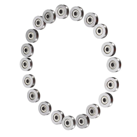 20 Pack V623ZZ V Groove Bearings For Seamless Linear Motion Builds, High Grade Carbon Steel Miniature Pulleys Grip Guide Rails Like Crazy, Built Tough 3X12X4MM Specs arranged in a circle.