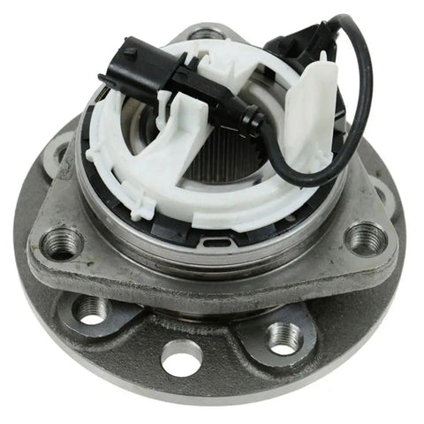 Front Wheel Hub Bearing Direct Swap For Saab 9 3 Years 2003 To 2011, durable metal construction with sensor connection.