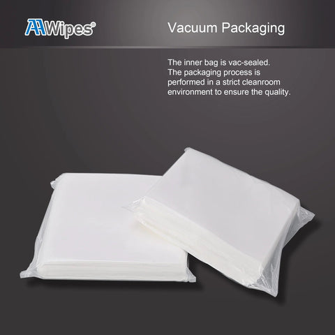 AAwipes cleanroom wipes, 9x9 in nonwoven cellulose/polyester blend, bag of 600, white, vacuum-sealed packaging