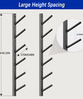Get Your Shred Stacks Right With This Rad 6 Tier Skateboard Wall Mount Rack showing Large Height Spacing and dimensions.