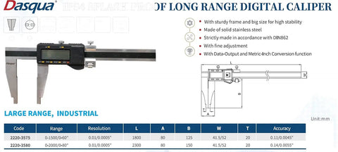 Heavy Duty Digital Caliper Delivers Zero To 1500 Millimeter And Zero To Sixty Inch Range With Tough Stainless Steel Body.