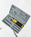 Badass 41-Piece Mini Socket Wrench Set in Hardened Vanadium Steel with Reversible Ratchet and Non-Slip Grip Perfect for Auto Repair and Mechanic Jobs Portable Design shown in organized case with tools.