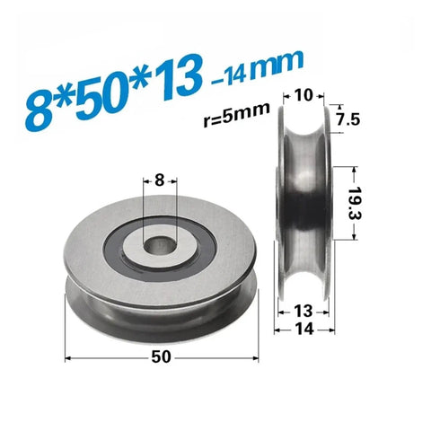 Heavy Duty U Groove V Pulley Wheel Roller For Sliding Doors Easy Swap Smooth Glide Built Tough Direct Replacement 8Mm Bore 50 By 13Mm Track Hardware For Glass Aluminum And Drawer Systems with measurements shown.
