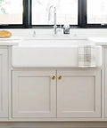 Hard-As-Nails 10 Pack Antique Brass Cabinet Cup Pulls With 3 Inch Hole Center For Vintage Kitchen Drawers And Bathroom Vanities Heavy Duty Zinc Alloy Handles Easy Install No Fuss Finish To Your Home Remodel Project In Minutes on gray cabinets with white farmhouse sink.