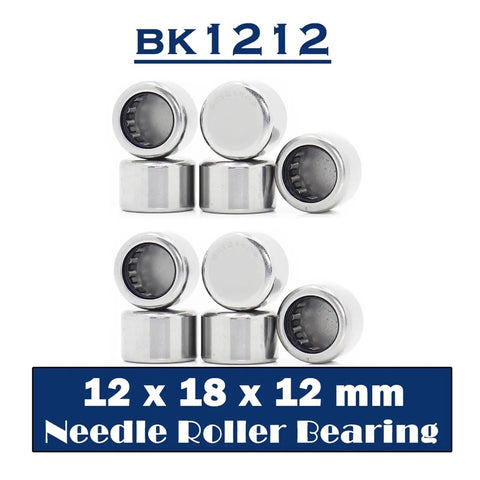 Top Shelf Needle Bearings 12X18X12mm 10 Pack Drawn Cup Roller Bearings pre-lubricated, shown in a set of eight, ideal for industrial equipment.