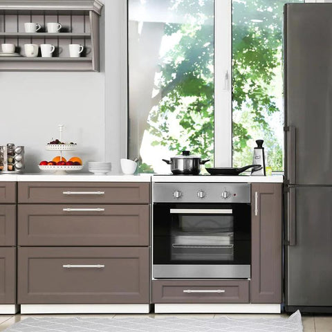 Modern kitchen with 20 Pack Brushed Nickel Cabinet Handles 6-1/4 Inch Center To Center Stainless Steel Drawer Pulls installed on drawers.