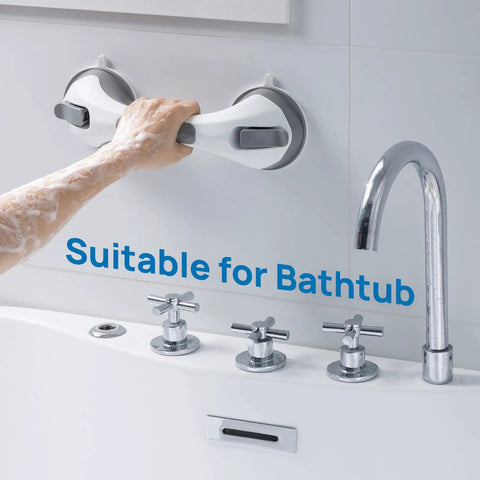 Heavy Duty 2 Pack Suction Grab Bars For Showers Rock Solid 12 Inch Handles With Hassle Free Removable Design waterproof non slip stability rails for seniors in sleek grey