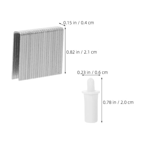 Top Notch Hardwood Shutter Pin Repair Kit Thirty Piece Set showing stainless steel staples and plastic tabs for window blinds.