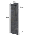 Solid Wood Interior Sliding Barn Door Slab 30 Inch by 84 Inch, Carbon Gray, S Series, side view showing dimensions.