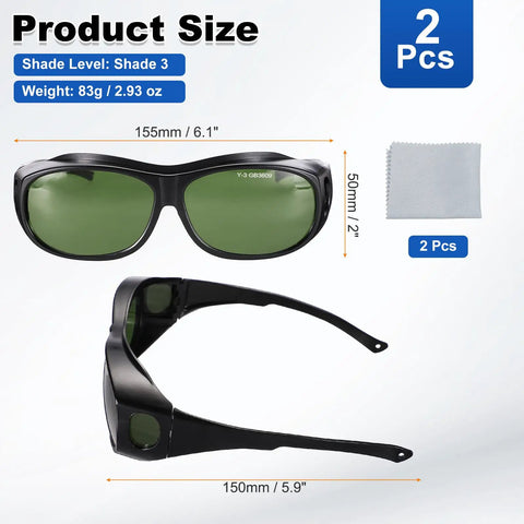 Professional Grade Straight Up Heavy Duty Welding Safety Glasses With Shade 3 Impact Resistant Polycarbonate Lenses, Front and side view, 2 pcs