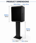 Built Like A Tank Outdoor EV Charger Enclosure With Sturdy Pedestal Stand And Combination Lock, dimensions marked.