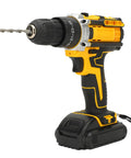 Pro Grade 21V Cordless Electric Drill Driver Kit With Two 1200 mAh Lithium Batteries And Multi Speed Settings close-up on drill chuck and handle