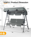Outdoor Porch Swing With Adjustable Canopy And Durable Steel Frame On Heavy Duty Stand For Patio Backyard Or Garden dimensions chart