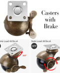 Top Shelf Heavy Duty Swivel Casters With Vintage Brass Plate Mount 2 Inch Universal Furniture Wheels 4 Pack with brake features