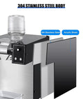 Side view of Commercial Electric Ice Shaver Machine With Adjustable Thickness, showing 304 stainless steel and acrylic components.