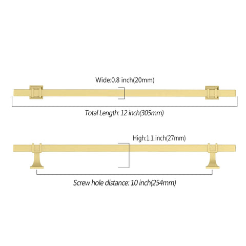 Boss Level 10 Inch Brushed Gold Kitchen Cabinet Handles 10 Pack Premium Cabinet Pulls dimensions 12 inch total length 10 inch screw hole spacing
