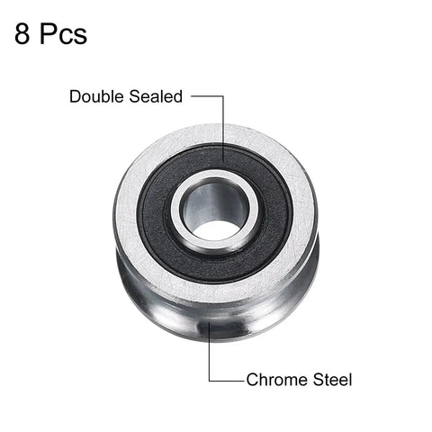 Smooth Operator U Groove Track Guide Bearings 8 Pack With Rock Solid Abec 3 Chrome Steel Linear Rollers, double sealed design.