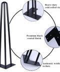 34 Inch Hairpin Table Legs Set For DIYers 1/2 Inch Dia 3 Rods Heavy Duty Metal Furniture Feet for Coffee Table TV Stand Mid Century Black with Floor Protectors 4 Pack, showing steel construction and black finish