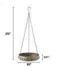 Hanging Bird Bath For Outdoors With Metal Bowl And Stable Triple Chain Design, Powder Coated For Rust Proof Durability