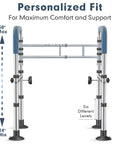Heavy Duty Toilet Safety Rail With Reinforced Wheel Support Frame And Anti Slip Locking Feet showing adjustable height options from 24" to 30".