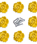 Top Shelf Floral Ceramic Knobs With Heavy Duty Zinc Alloy Drawer Pulls Boasting Dang Sweet Rose Cabinet Handles No Sweat Install Kitchen Cupboard Hardware 8 Piece Set showing eight yellow rose knobs and screws.