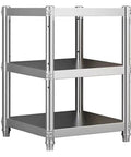 Stainless Steel Heavy Duty Corner Shelf Adjustable Multi-Functional Kitchen Rack Garage Storage Workhorse Rustfree Sturdy Silver Shelving Unit 45X35X120cm with two shelves